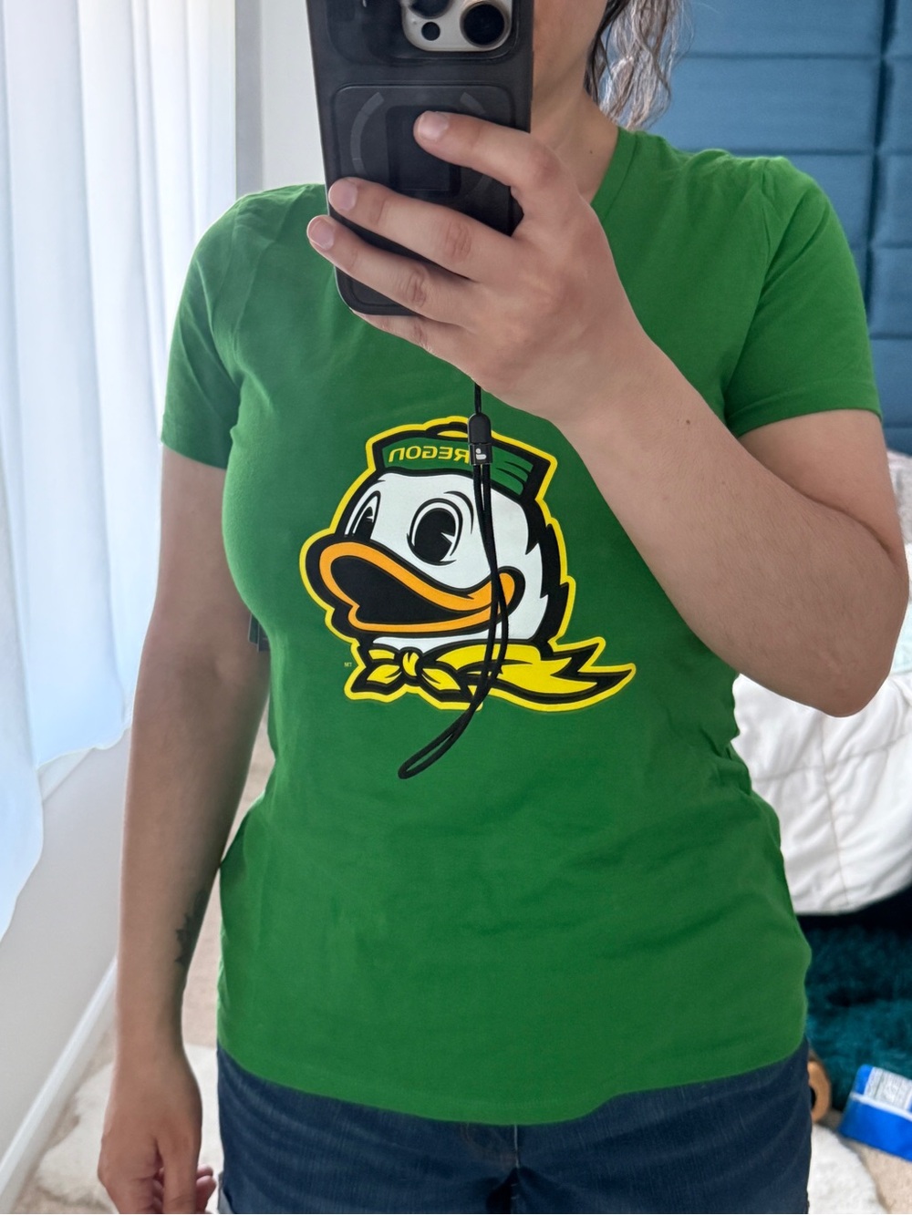 Nike Women's Green Crewneck Jersey with Yellow and White Mascot Graphic